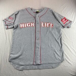 Miller High Life Baseball Jersey Adult M Gray Embroidered Beer Promo Since 1903